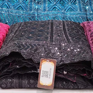 Filet de travail à paillettes bleu lourd Lehenga Choli 3m Flair 2.5m bordure à quatre côtés Dupatta 1.2m chemisier moderne longueur au sol fête mariage - Product Image 6