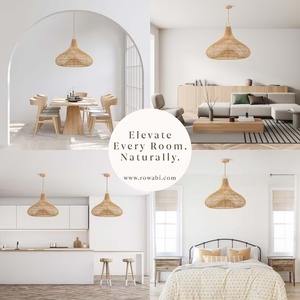 Elegante lámpara colgante de ratán Enigma Natural hecha a mano, diseño Interior moderno único, de bombilla E26 Base, pequeña altura ajustable - Product Image 4