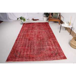 Vintage Turkish Rug 5.2x9.4 ft, <b>Red</b> Large Abstract <b>Wool</b> Rug - Product Image 1