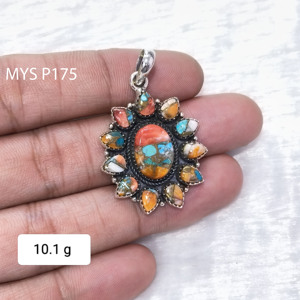 Pendentifs en argent sterling 925 avec pierres précieuses turquoise et cuivre nacré, design artistique, prix de gros, pendentifs à breloques - Product Image 1