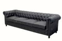 Modernes Luxus Chesterfield-Stil Echtleder Dreisitzer-Sofabett-Set mit Massagefunktion Schwarze Wohnzimmermöbel