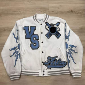 Chaqueta Bomber Universitaria de Cuero Genuino de Invierno Personalizada con MOQ Bajo para Hombre, Estilo Universitario, Vintage, Bordada, Abrigo de Lana Sólido - Product Image 1