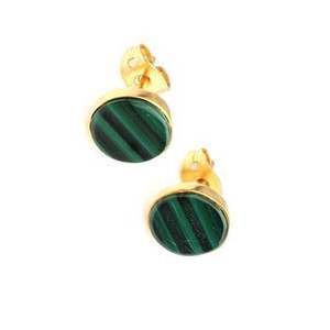 18K Gold Plated 925 Sterling Silver <b>Fine</b> <b>Stud</b> <b>Earrings</b> Stunning Indian Design with Natural Malachite Gemstone for Women Girls - Product Image 2