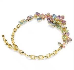 Luxury Multicolored Flower Butterfly Necklace Pave Mixed Cut <b>Crystals</b> Gold Finish Statement Jewelry Wholesale Online Vendor - Product Image 2
