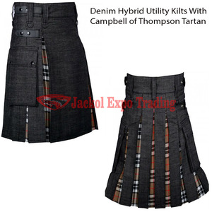 Plato de tartán escocés para hombre Kilts hechos a mano Campbell Thompson Tartan Modern Hybrid Utility Black Denim Size 30-56 Mens Scottish - Product Image 4