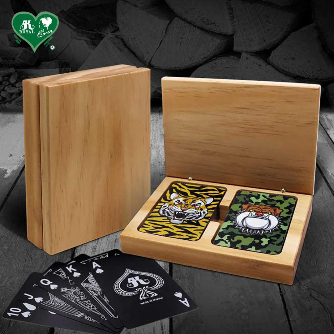 2 Decks Playing Cards Wooden Box Gift Poker Set
