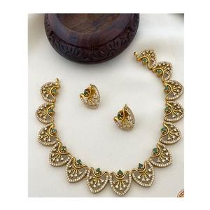 Ensemble de mariage de luxe antique en or et rubis ensemble traditionnel collier ras du cou et boucles d'oreilles ensemble anniversaire de mariage - Product Image 1