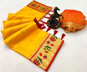 Sari de Seda Suave Premium, Paithani de Loto Puro, Hecho a Mano por Fabricantes Indios, Artriddh, Reversible, Casual, para Bodas y Diwali - Product Image 5