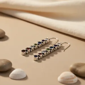 Pendientes de Plata 925 con Piedras Preciosas de Colores para Mujer - Product Image 2