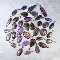 Colgante Unisex con Bisel, Joyería Plateada, Estilo Bohemio, Piedra Preciosa de Labradorita Morada, Excelente Calidad, Diseño Único, Regalo