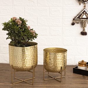 Pot martelé en métal rond fabriqué à la main affichage décoratif intérieur et extérieur polyvalent pour salon chambre bureau jardin - Product Image 4