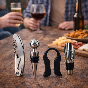 Ensemble d'outils à vin avec <span class=keywords><strong>tire</strong></span>-<span class=keywords><strong>bouchon</strong></span> en forme de baril en bois, ouvre-bouteille, <span class=keywords><strong>bouchon</strong></span>, verseur – <span class=keywords><strong>Coffret</strong></span> cadeau pour la vente en gros et la personnalisation - Product Image 5
