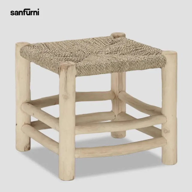 New fashion small bench made of solid teak wood with woven rope handmade home furniture high quality furniture from Indonesia