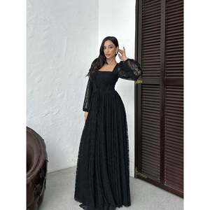 MissJANELL Vestido largo elegante de encaje de tul color burdeos para mujer con forro de poliéster, vestido de fiesta formal de noche de manga larga, tallas - Product Image 5