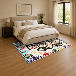 Alfombra de chenilla lavable a máquina con estampado digital tradicional anatólico en terracota y dorado, antideslizante, modelo LXDP-0716 de RUGS DEPOT, venta al por mayor. - Product Image 3