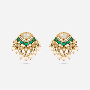 Pendientes de Perlas de Agua Dulce con Estilo Kundan 189224, Montura de Latón 100% con Diseño de Paz, Ideales para Bodas y Fiestas - Product Image 4
