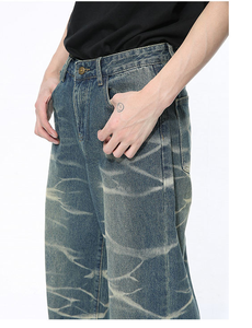 Pantalón de mezclilla suelto recto holgado para hombre ropa de calle de tela amigable pierna ancha 100% algodón solapa bolsillo lateral Cargo Jeans logotipo personalizado - Product Image 5