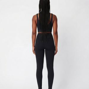 Conjunto Deportivo de 2 Piezas para Mujer, Color Negro, Ropa de Yoga, Ajuste Delgado, Suave, Elástico, Top Corto y Leggings para Correr y Yoga - Product Image 3