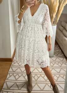 เดรสสั้นผ้าไหมคอวีทรงหลวมเข้ารูปสำหรับฤดูร้อนเดรสมินิเดรสแฟชั่นลำลองของผู้หญิงหรูหรา - Product Image 3