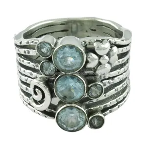 Perfect Blue Topaz Stone Wedding Ring 925 Sterling Silver Ring Price Per Piece Jewelry Handmade Silver Ring Supplier