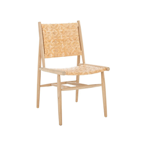 Chaise de salle à manger en teck massif cadre en bois avec rotin tissé sur l'assise et le dossier pour une utilisation intérieure et extérieure - Product Image 1