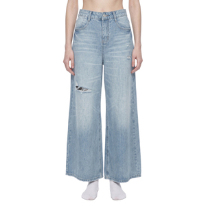 Jeans Anchos de Cintura Alta para Mujer, Estilo Desgastado, Pantalones de Mezclilla Elásticos de Corte Holgado - Product Image 3