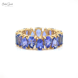 Wholesale Deal 5X3mm Pear Cut Tanzanite Full Eternity Band 14k Solid Yellow Gold Stackable Wedding Band Prong Set Fine Jewelry - Product Image 3
