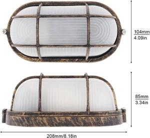 Lámpara de mamparo náutico de cobre antiguo Techo de pared exterior con vidrio esmerilado ovalado Suministros marinos - Product Image 3