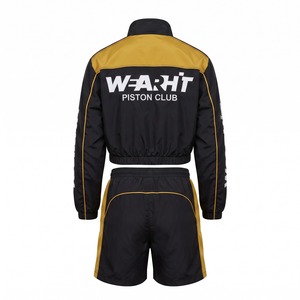 Men's Windbreaker Set Cropped Zip Up Color Block <b>Nylon</b> Racing Jacket and <b>Shorts</b> Black Gold Custom Logo OEM - Product Image 2