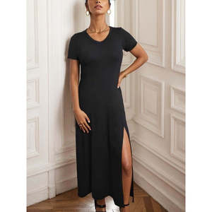 Robe longue en viscose à manches courtes et col en V pour femme Jane's - Coupe ajustée élégante et décontractée pour l'été, idéale pour le quotidien, tailles S-3XL - Product Image 4