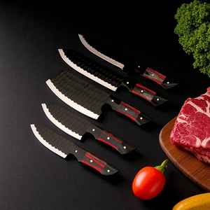 Custom Hand <b>Forged</b> Premium High Carbon Carbon Steel Chef Knife Powder Coated Kitchen Knives Chef Set Comes With Leather Sheath. - Product Image 5