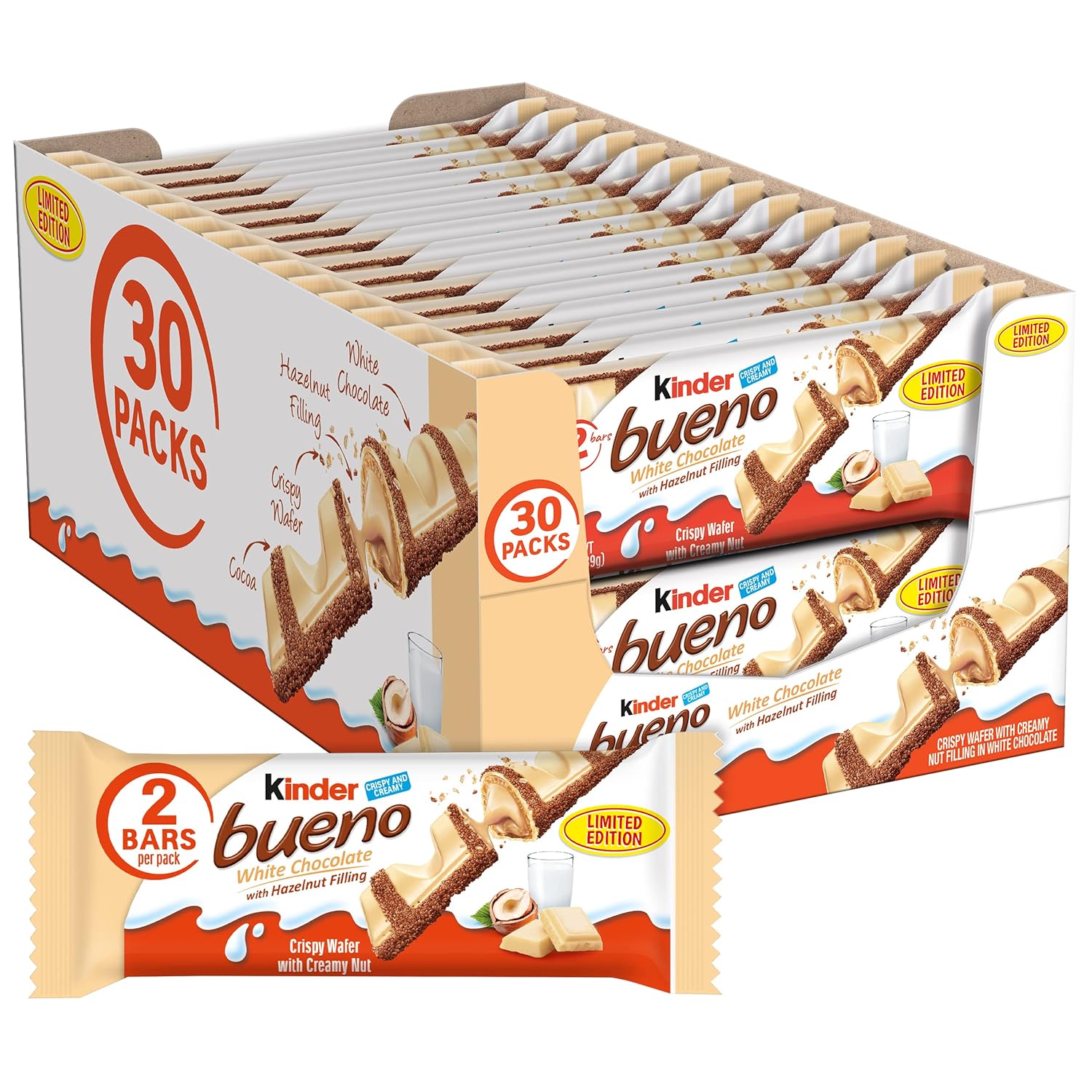 Kinderr Bueno белый шоколад и фундук Крем Конфеты, Королевский размер, 39 г