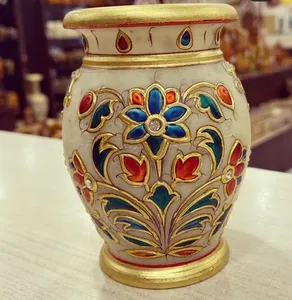 แจกันดอกไม้หินอ่อนงานฝีมือสมัยใหม่ แกะสลักและลงสีได้ตามต้องการ แจกันตั้งโต๊ะสำหรับตกแต่งบ้านและเป็นของขวัญ - Product Image 4