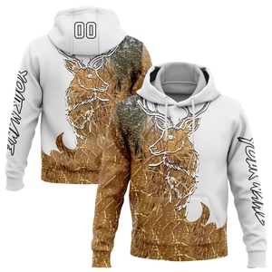 Industrie directe en gros 3D brodé personnalisé blanc noir-vieil or 3D chasse au cerf sport pull sweat à capuche - Product Image 1