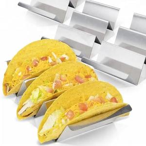 Vente en gros, support pour taco réutilisable en acier inoxydable, plateau ondulé durable à 3 grilles, porte-assiettes faciles à nettoyer - Product Image 1