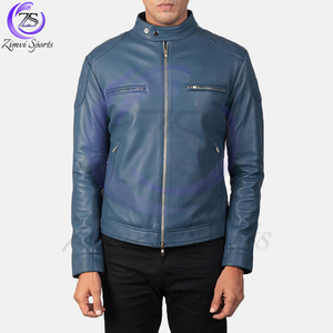 Veste en cuir au design élégant et doux, couleur bleue, fermeture éclair intégrale, streetwear, intérieur doux, chaud et confortable - Product Image 1