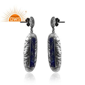Pendientes colgantes de piedras preciosas de lapislázuli natural de plata esterlina oxidada más vendidos, fabricante de joyería personalizada - Product Image 3