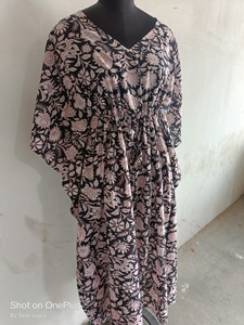 Vestido de caftán de algodón con estampado de bloques, vestido de mujer estampado hecho a mano, caftán largo indio, hermosos vestidos de playa - Product Image 3