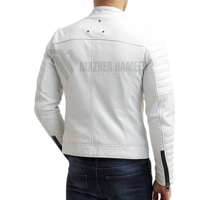Chaqueta de Cuero Blanca de Lujo para Hombre, Material Suave de Alta Calidad, Diseño Elegante, Opción de Logotipo Personalizado Disponible - Product Image 3