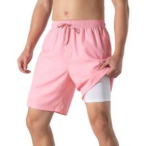 Cintura con cordón de calidad superior Verano Transpirable Doble capa Algodón Poliéster High Street Style Workout Pantalones cortos de color personalizados - Product Image 5