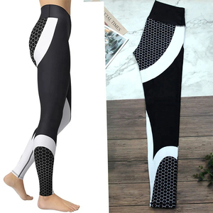 Leggings de Yoga de Cintura Alta, Largos, con Bloques de Color, Estampado y Franja Lateral, de Spandex y Poliéster, Elásticos en Cuatro Direcciones - Product Image 6