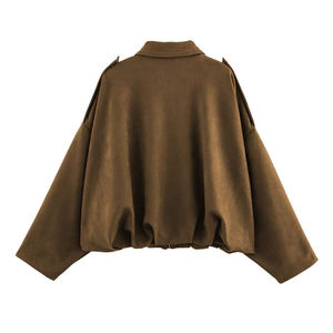 PB&ZA <b>Women</b> 2025 Spring New Chic Fashion Suede Bomber <b>Jacket</b> with Lapel Coat Vintage Long <b>Sleeve</b> Female Outerwear Chic - Product Image 2