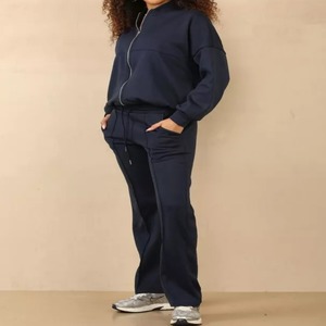 ชุดวอร์มลำลองสำหรับผู้หญิงแบบมีซิปสำหรับฤดูหนาว ระบายอากาศได้ดี แห้งเร็ว ชุด 2 ชิ้น สไตล์บอมเบอร์ ทรงหลวม ใส่สบาย ลายเรียบ - Product Image 4