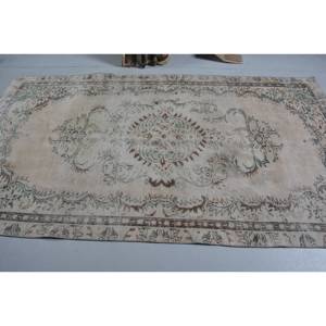 Alfombra turca Vintage Beige 5,3 X 9.3ft Tejido plano de lana con patrón de retazos para decoraciones de sala de estar - Product Image 3