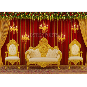Trending Indian Wedding Furniture UK Gujarati Wedding Stage Sofá Silla Set para novia Novio Asientos Premium Quality Golden Finish - Product Image 2
