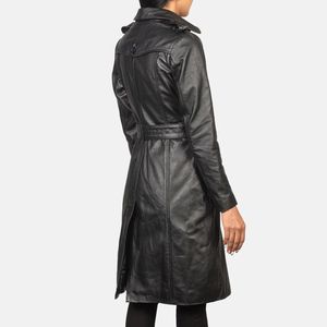 Manteau en cuir noir à double boutonnage personnalisé en gros Service OEM Teint en couleur unie fabrication professionnelle de haute qualité - Product Image 6
