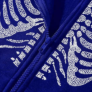 Sudaderas con cremallera de cara completa con diamantes de imitación para hombre: 100% algodón, peso pesado, LOGOTIPO personalizado, sin cuerdas, sudaderas con calavera de diamantes de imitación de gran tamaño - Product Image 4