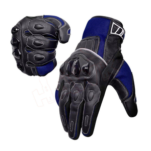 Gants de moto en cuir noir et bleu, à doigts entiers, avec fermeture auto-agrippante, pour hommes - Product Image 3