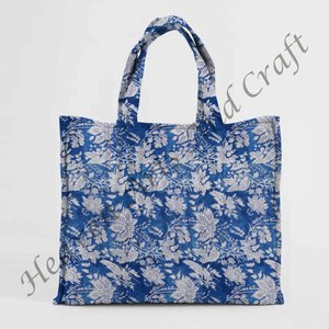 Sac fourre-tout matelassé imprimé de blocs floraux indien fait à la main en coton matelassé carré Shopping sac fourre-tout matelassé fait à la main bloc imprimé sac - Product Image 6
