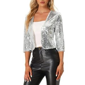 Women Sequin Jacket Glitter <b>Sparkly</b> Shiny Blazer Party Coat Fashionable Stylish Outerwear Evening Clubwear Trendy <b>Tops</b> - Product Image 4